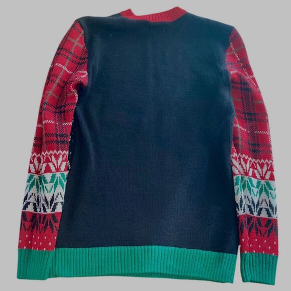 Ugly Christmas Sweater Reindeer Glasses Lights Plaid Men's Size Medium - Picture 3 of 14